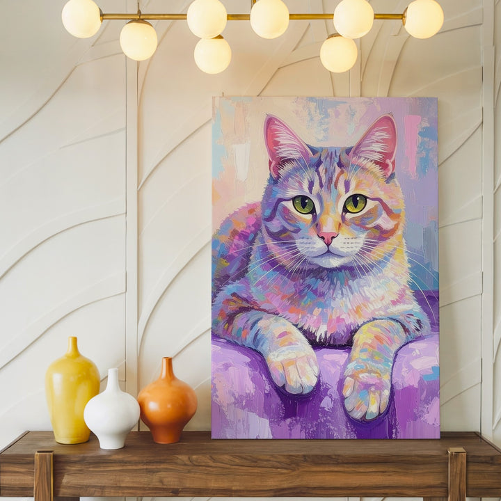 Dreamscape Pastel Cat Canvas – Ethereal Multicolored Feline Art - Gifitto