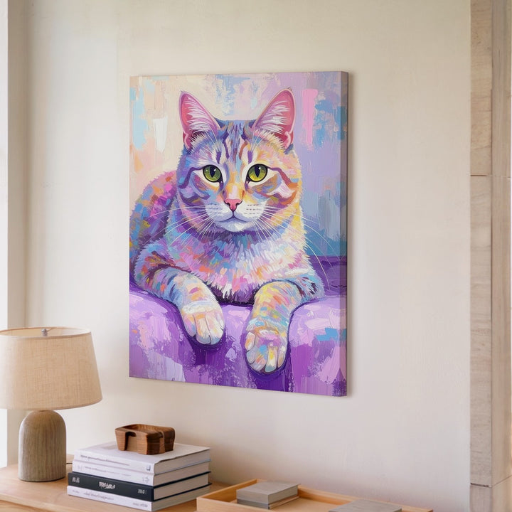 Dreamscape Pastel Cat Canvas – Ethereal Multicolored Feline Art - Gifitto