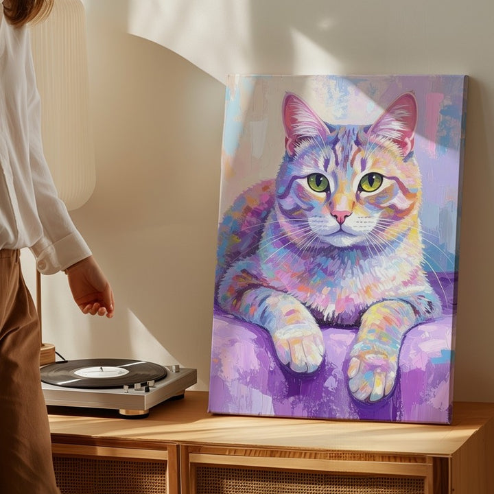 Dreamscape Pastel Cat Canvas – Ethereal Multicolored Feline Art - Gifitto