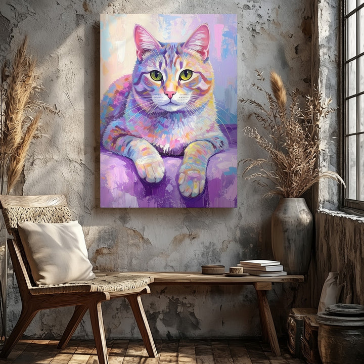 Dreamscape Pastel Cat Canvas – Ethereal Multicolored Feline Art - Gifitto