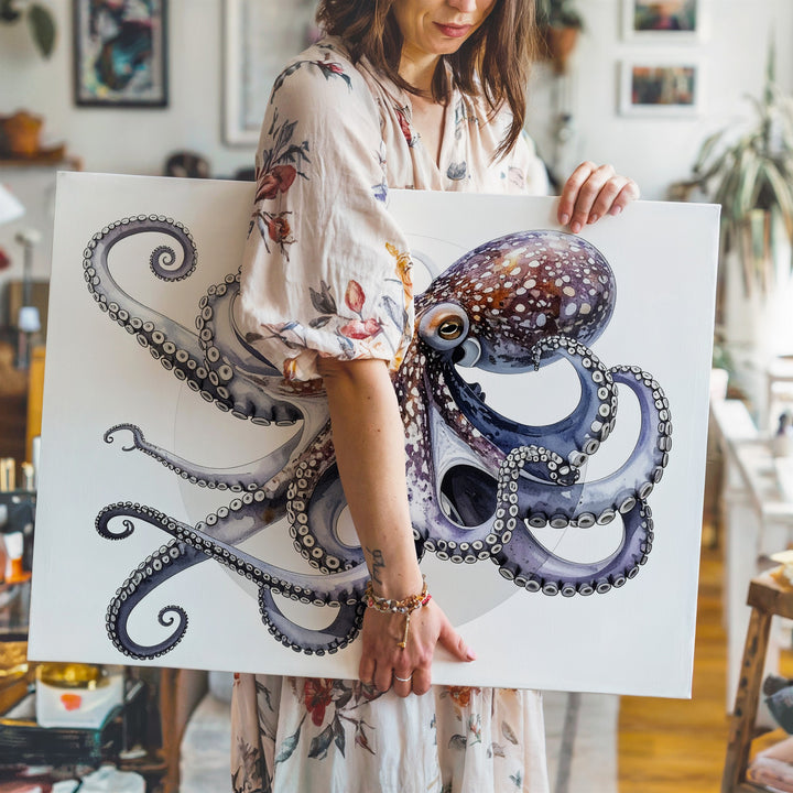 3D Rendered Purple Octopus Canvas – Modern Scientific Marine Art - Gifitto
