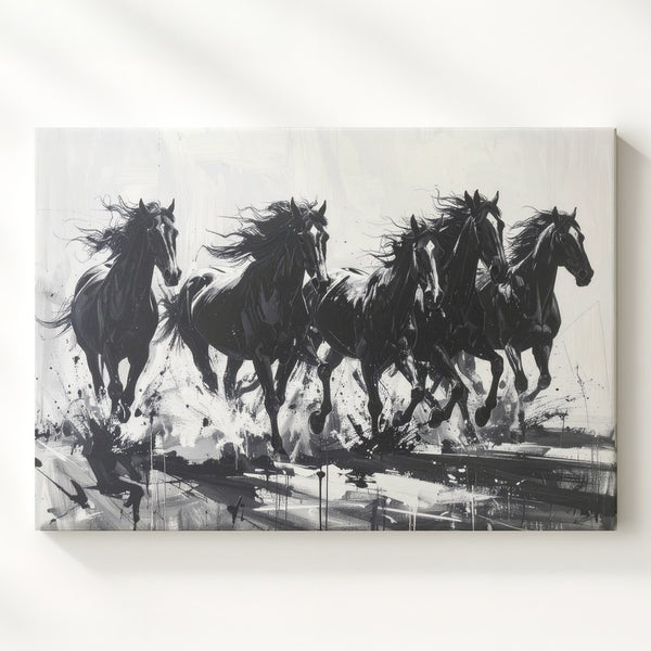 Galloping Shadows Canvas – Minimalist Black & White Horse Silhouette Art - Gifitto