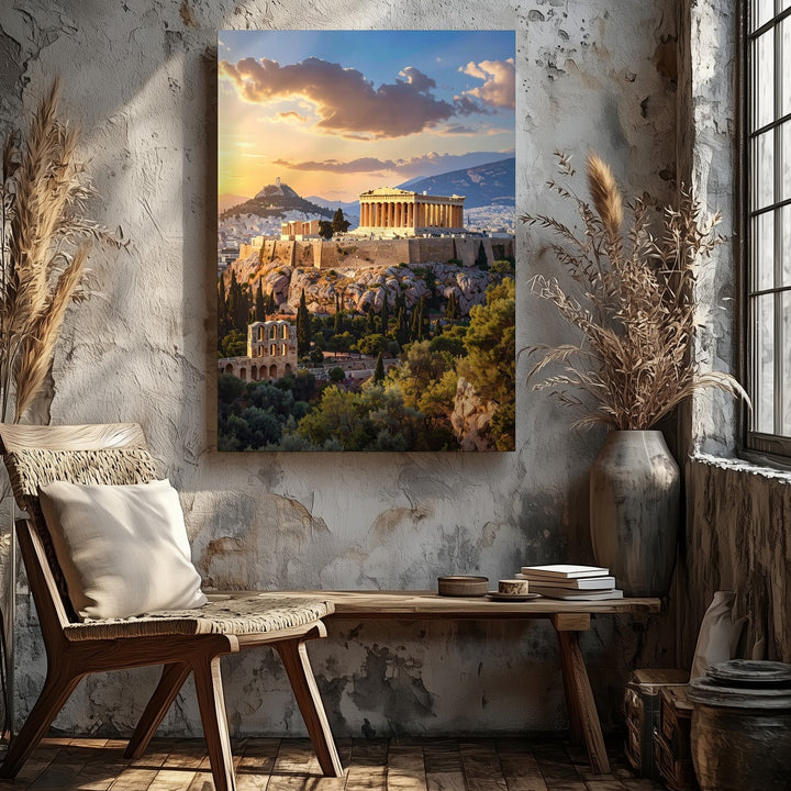 Golden Hour Acropolis Canvas – Panoramic View of Athens & Parthenon - Gifitto