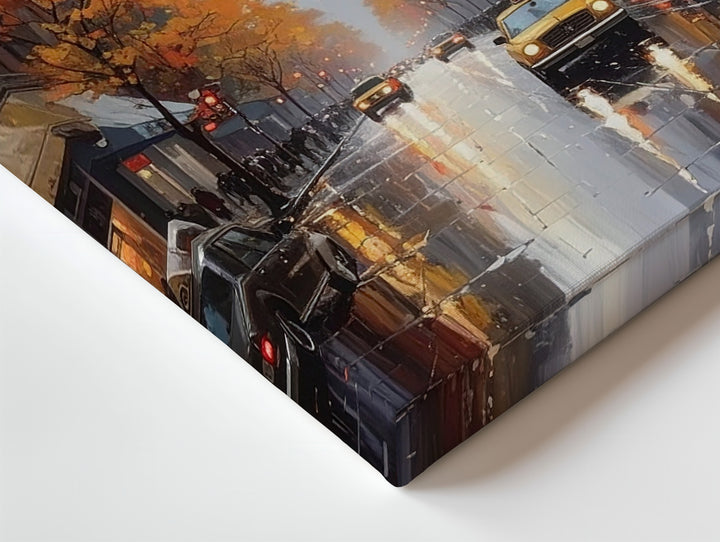 Autumn Rainy City Street Canvas – Cinematic Fall Scene with Streetlights - Gifitto