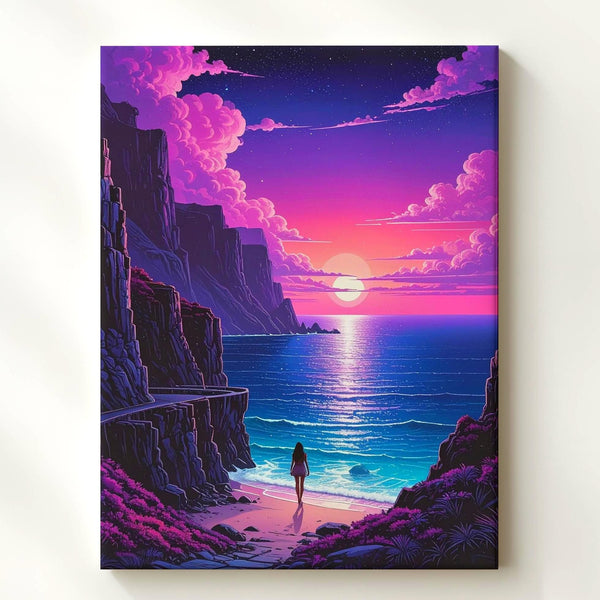 Alien Coastline Canvas – Serene Oceanic Landscape with Surreal Skies - Gifitto