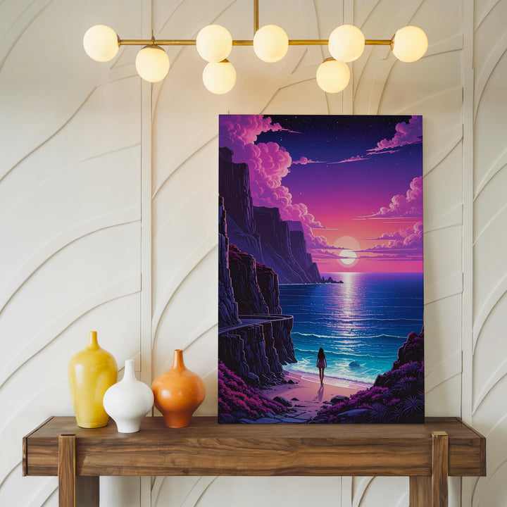 Alien Coastline Canvas – Serene Oceanic Landscape with Surreal Skies - Gifitto