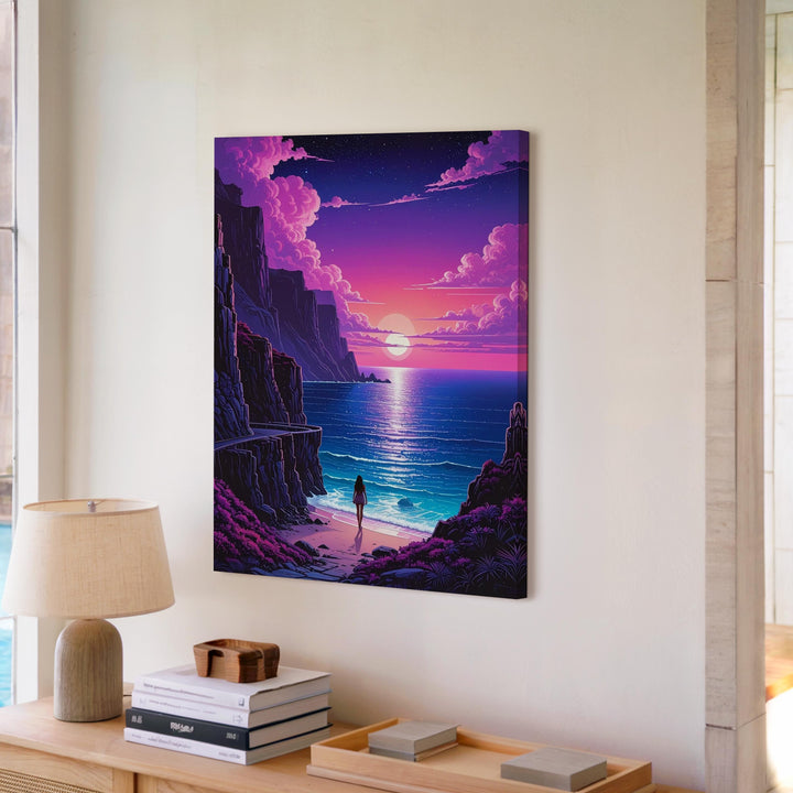Alien Coastline Canvas – Serene Oceanic Landscape with Surreal Skies - Gifitto