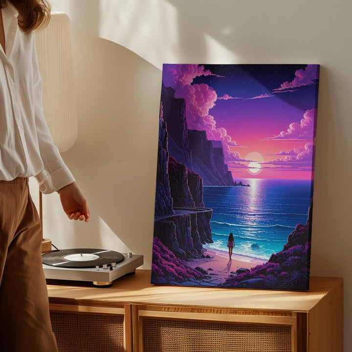 Alien Coastline Canvas – Serene Oceanic Landscape with Surreal Skies - Gifitto