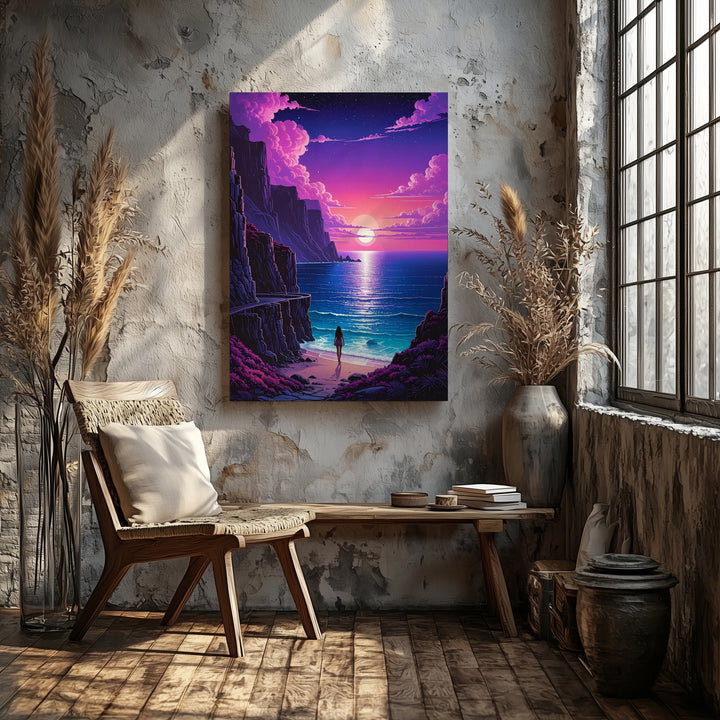 Alien Coastline Canvas – Serene Oceanic Landscape with Surreal Skies - Gifitto