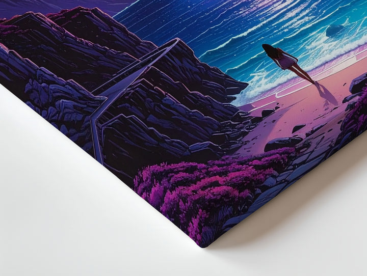 Alien Coastline Canvas – Serene Oceanic Landscape with Surreal Skies - Gifitto
