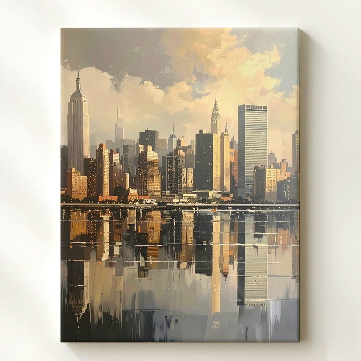 Modern City Skyline Canvas – Soft Reflections in Tranquil Waters - Gifitto