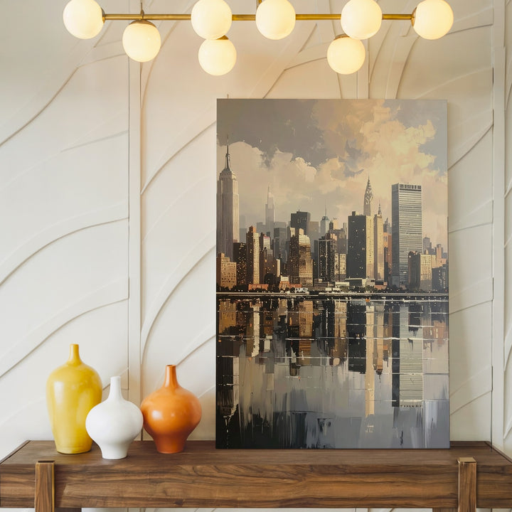 Modern City Skyline Canvas – Soft Reflections in Tranquil Waters - Gifitto