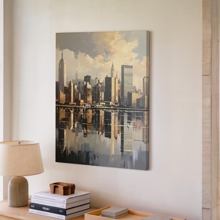 Modern City Skyline Canvas – Soft Reflections in Tranquil Waters - Gifitto
