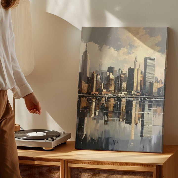 Modern City Skyline Canvas – Soft Reflections in Tranquil Waters - Gifitto