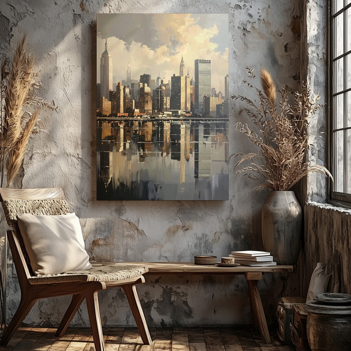 Modern City Skyline Canvas – Soft Reflections in Tranquil Waters - Gifitto