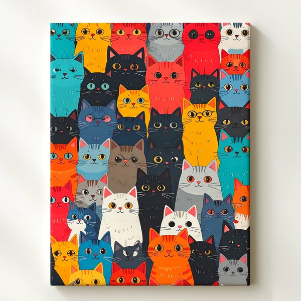 Colorful Cat Crowd Canvas – Bold Modern Pattern Illustration - Gifitto