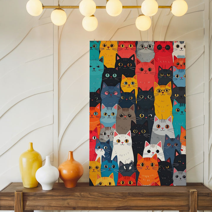 Colorful Cat Crowd Canvas – Bold Modern Pattern Illustration - Gifitto