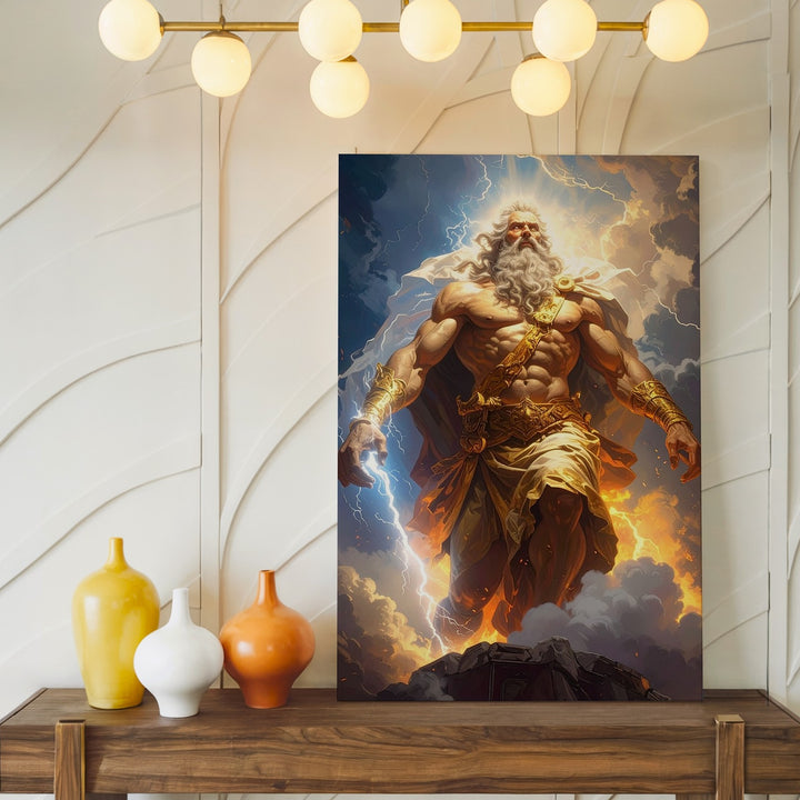 Zeus Stormbringer Canvas – King of the Gods with Lightning Bolt Wall Art - Gifitto