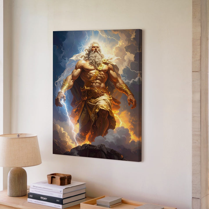Zeus Stormbringer Canvas – King of the Gods with Lightning Bolt Wall Art - Gifitto