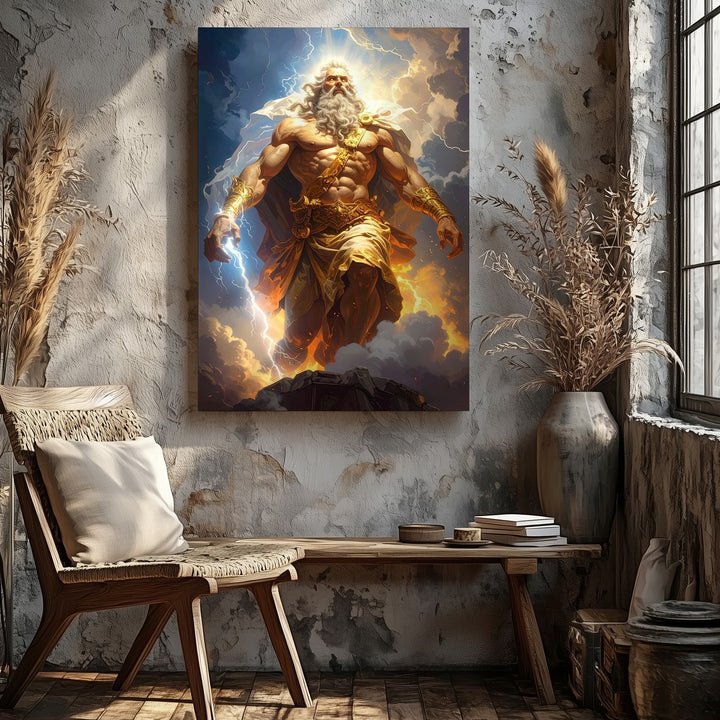 Zeus Stormbringer Canvas – King of the Gods with Lightning Bolt Wall Art - Gifitto