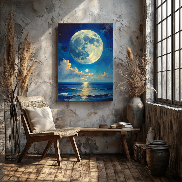 Celestial Moons Canvas – Ethereal Ocean Scene with Dual Moons - Gifitto