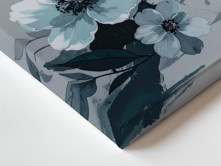 Modern Floral Watercolor Canvas – Soft White Flowers & Teal Leaves - Gifitto