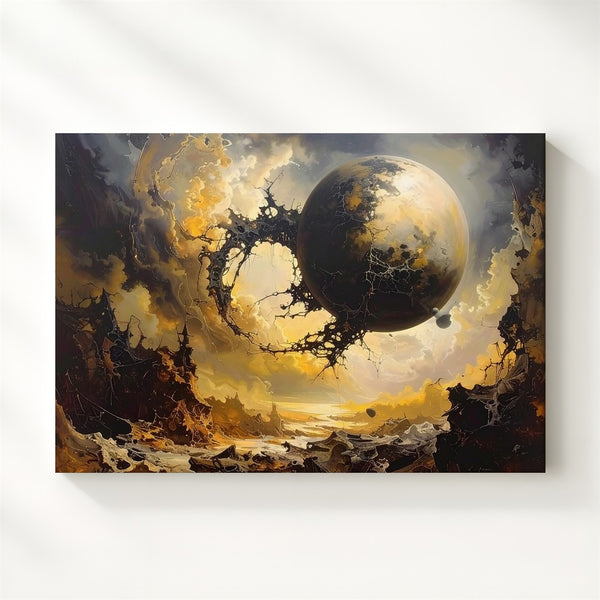 Decayed Planet Canvas – Apocalyptic Celestial Ruins with Smoky Atmosphere - Gifitto