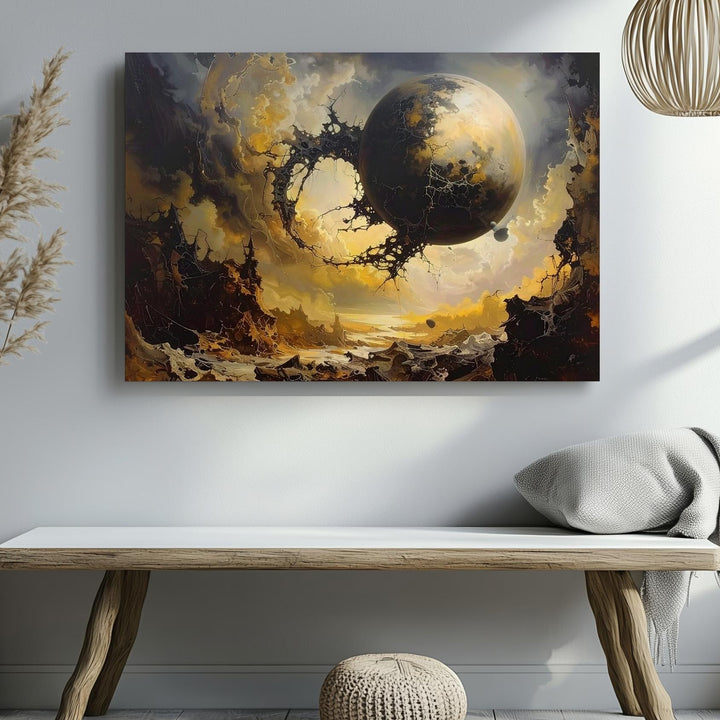 Decayed Planet Canvas – Apocalyptic Celestial Ruins with Smoky Atmosphere - Gifitto