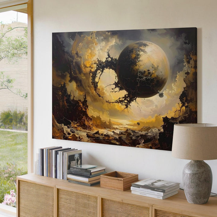 Decayed Planet Canvas – Apocalyptic Celestial Ruins with Smoky Atmosphere - Gifitto
