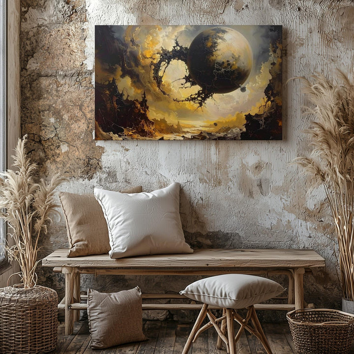 Decayed Planet Canvas – Apocalyptic Celestial Ruins with Smoky Atmosphere - Gifitto