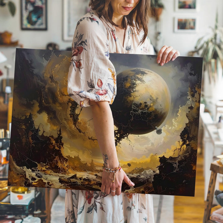 Decayed Planet Canvas – Apocalyptic Celestial Ruins with Smoky Atmosphere - Gifitto