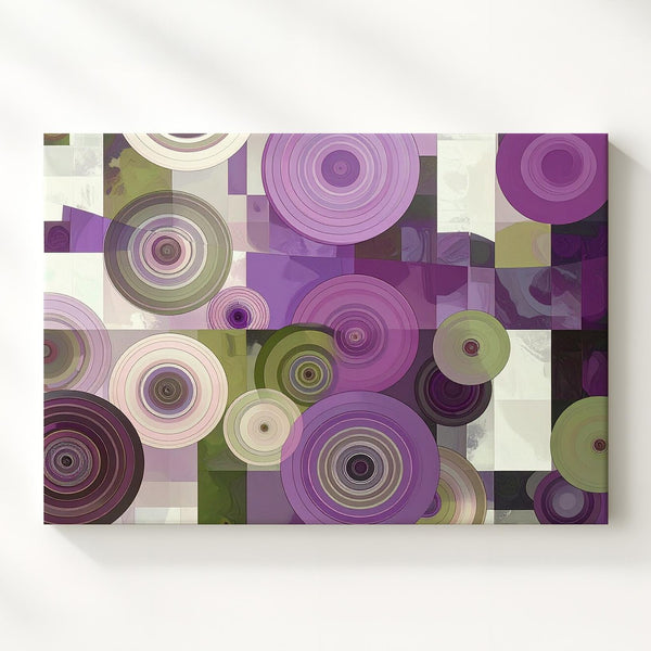 Modern Rings Abstract Canvas – Purple & Olive Circular Geometric Art - Gifitto