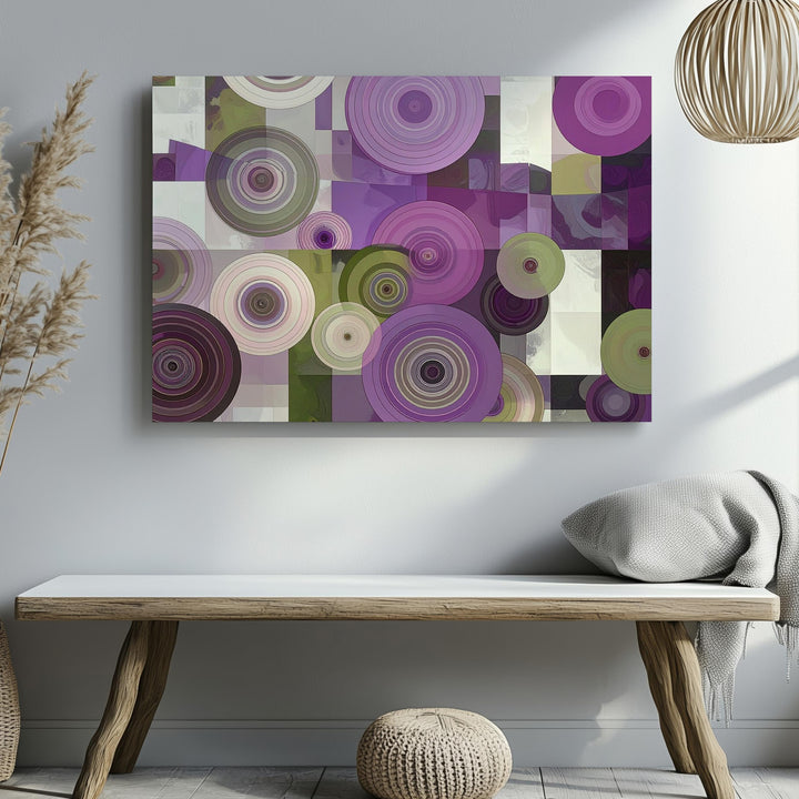Modern Rings Abstract Canvas – Purple & Olive Circular Geometric Art - Gifitto