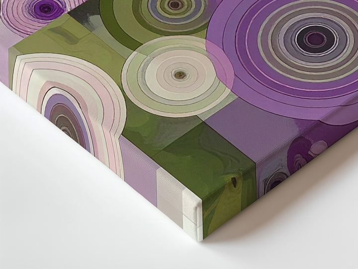 Modern Rings Abstract Canvas – Purple & Olive Circular Geometric Art - Gifitto