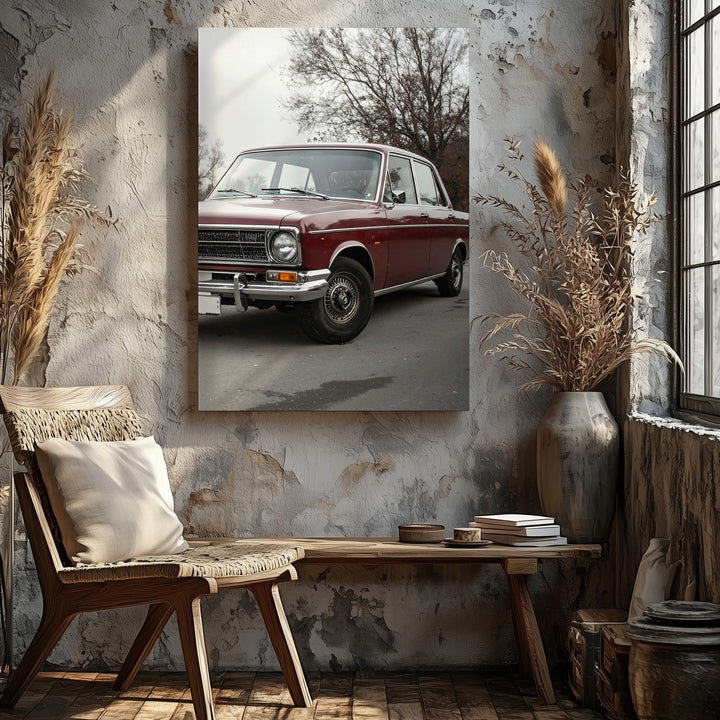 Soviet Volga Nostalgia Canvas – Classic Maroon GAZ Car Wall Art - Gifitto