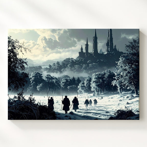 Frozen Journey Canvas – Haunting Travelers in a Foggy Realm Wall Art - Gifitto
