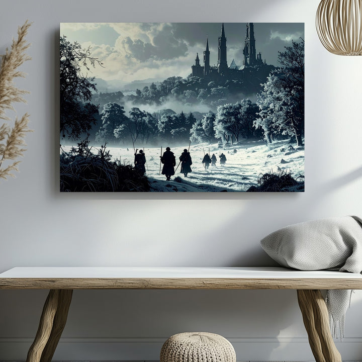 Frozen Journey Canvas – Haunting Travelers in a Foggy Realm Wall Art - Gifitto