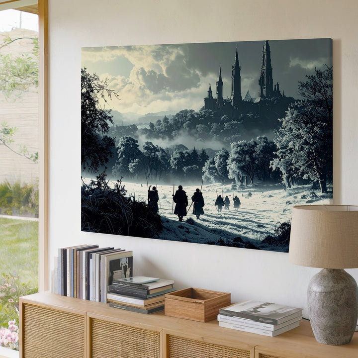 Frozen Journey Canvas – Haunting Travelers in a Foggy Realm Wall Art - Gifitto