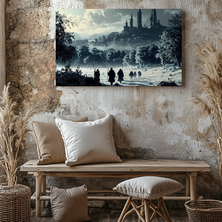 Frozen Journey Canvas – Haunting Travelers in a Foggy Realm Wall Art - Gifitto