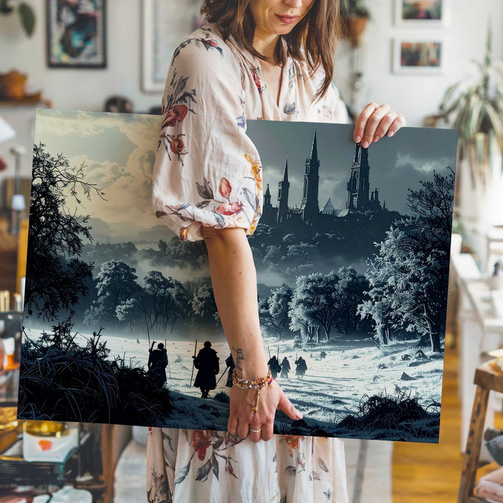 Frozen Journey Canvas – Haunting Travelers in a Foggy Realm Wall Art - Gifitto