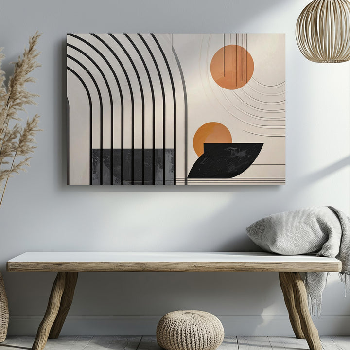 Modern Arch Flow Canvas – Minimalist Black Line & Circle Abstract Art - Gifitto