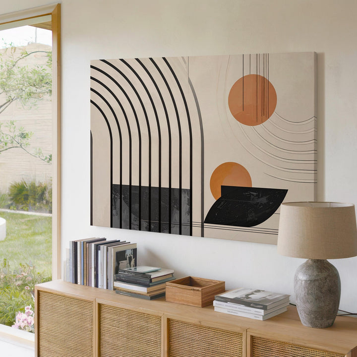 Modern Arch Flow Canvas – Minimalist Black Line & Circle Abstract Art - Gifitto
