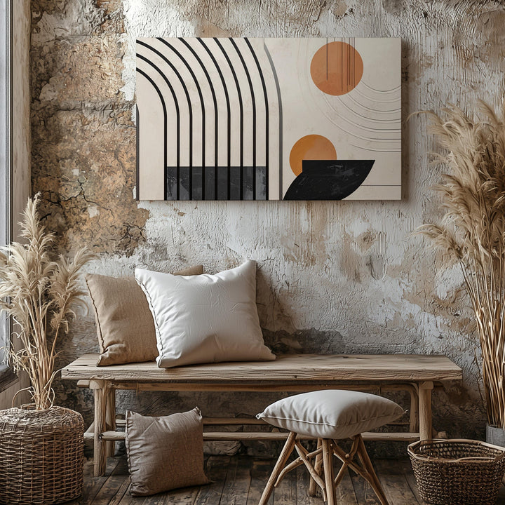 Modern Arch Flow Canvas – Minimalist Black Line & Circle Abstract Art - Gifitto