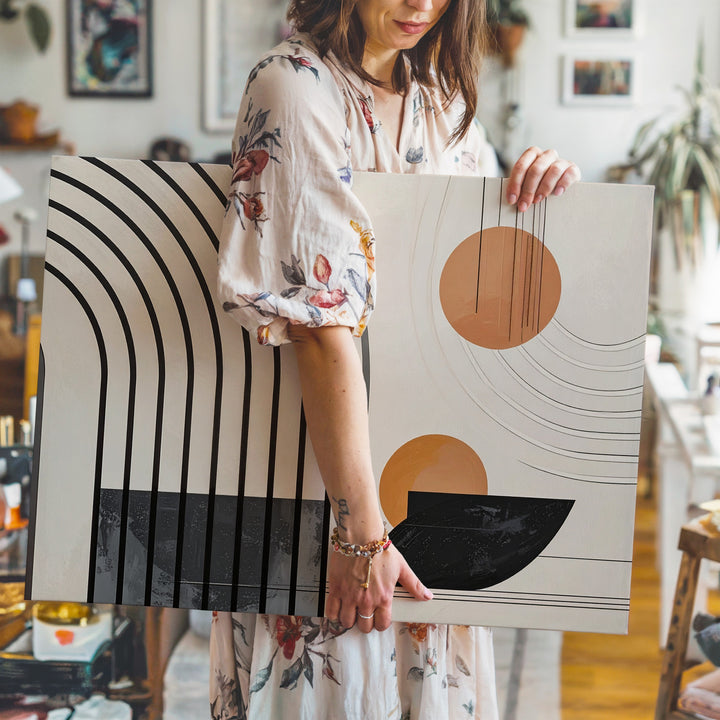 Modern Arch Flow Canvas – Minimalist Black Line & Circle Abstract Art - Gifitto