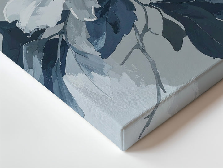 Minimalist Floral Contrast Canvas – White Flowers & Navy Leaves - Gifitto