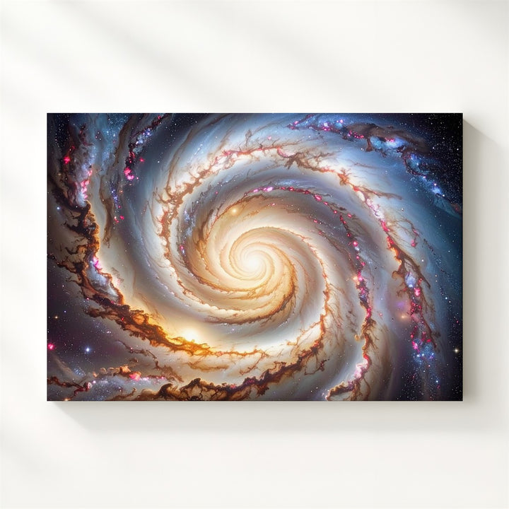 Swirling Galaxy Canvas – Radiant Spiral with Reddish and White Core - Gifitto