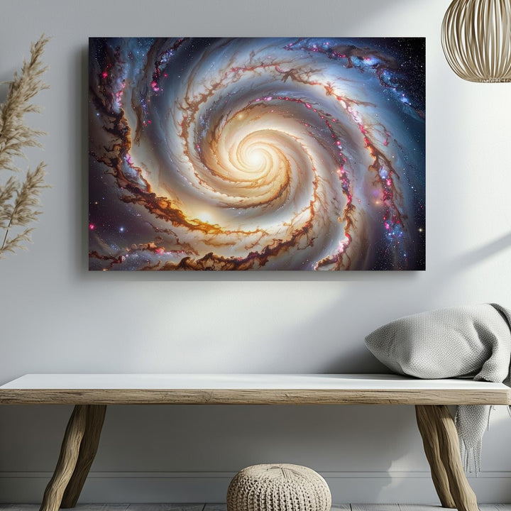 Swirling Galaxy Canvas – Radiant Spiral with Reddish and White Core - Gifitto