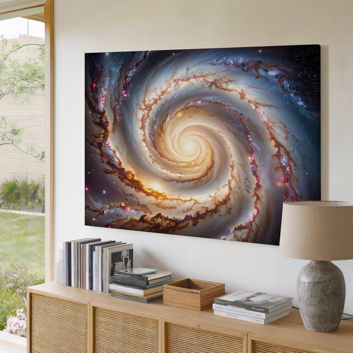Swirling Galaxy Canvas – Radiant Spiral with Reddish and White Core - Gifitto
