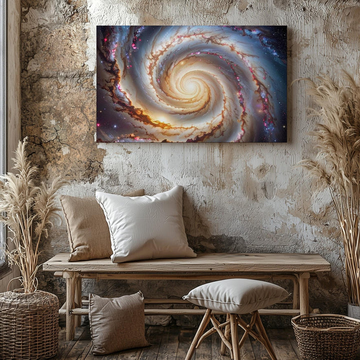 Swirling Galaxy Canvas – Radiant Spiral with Reddish and White Core - Gifitto