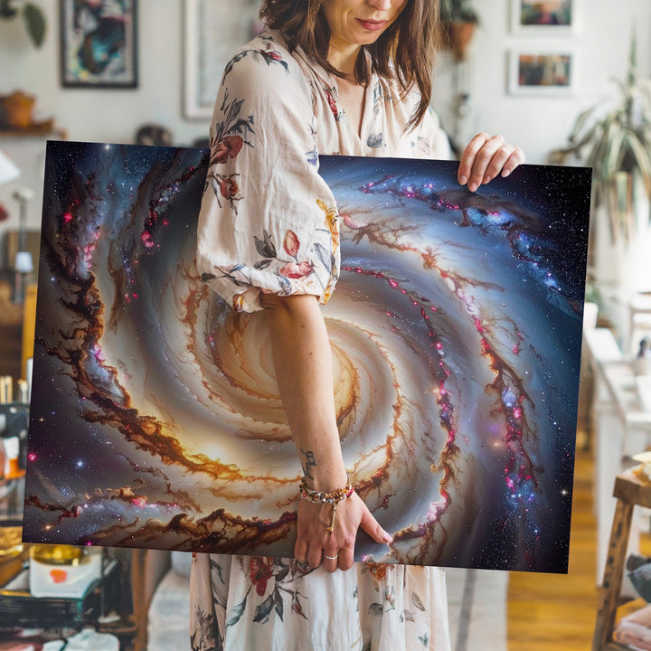 Swirling Galaxy Canvas – Radiant Spiral with Reddish and White Core - Gifitto